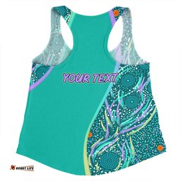 Australia Aboriginal Custom Women Racerback Singlet - Turquoise Dot Dreamtime Women Racerback Singlet