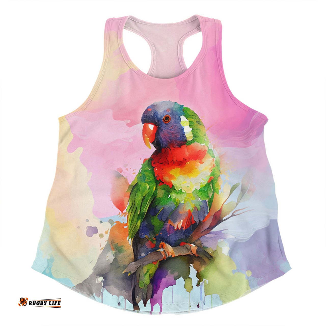 Australia Rainbow Lorikeets Women Racerback Singlet - Rainbow Lorikeets With Grevillea Flowers Women Racerback Singlet