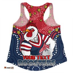 Sydney Roosters Custom Women Racerback Singlet - Custom With Aboriginal Inspired Style Of Dot Painting Patterns  Women Racerback Singlet