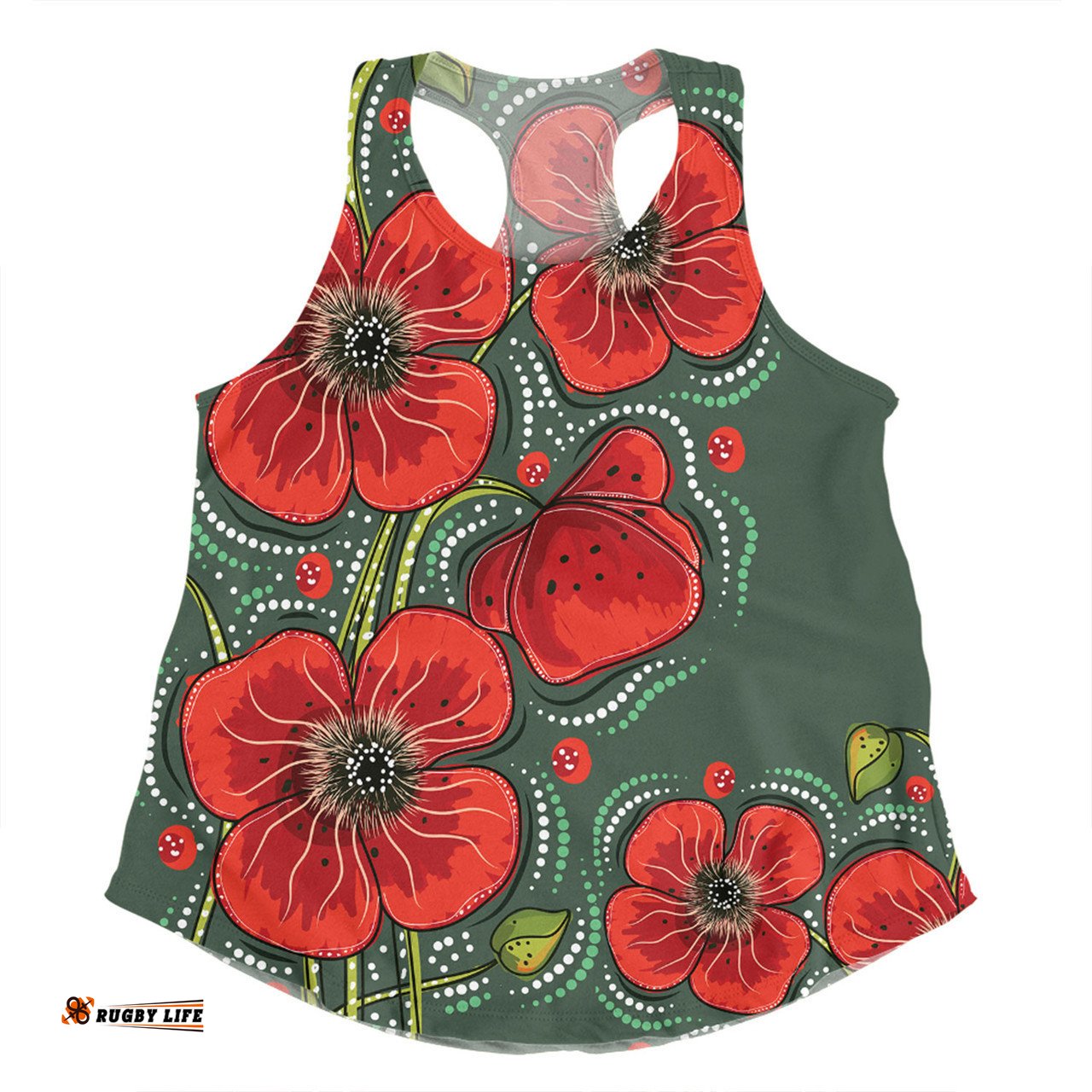 Australia Aboriginal Women Racerback Singlet - Aboriginal Style Australian Poppy Flower Background Women Racerback Singlet