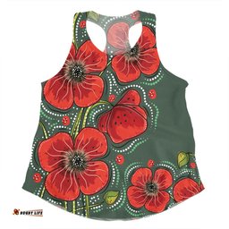 Australia Aboriginal Women Racerback Singlet - Aboriginal Style Australian Poppy Flower Background Women Racerback Singlet