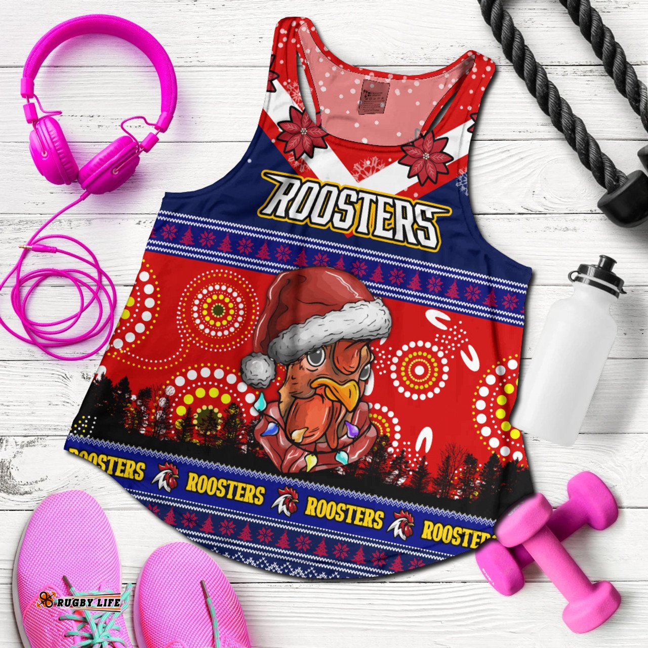 Sydney Roosters Women Racerback Tank - Sydney Roosters Ugly Christmas And Aboriginal Patterns Women Racerback Tank