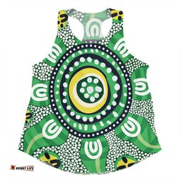 Australia Dot Painting Inspired Aboriginal Women Racerback Singlet - Green Aboriginal Inspired Dot Art Women Racerback Singlet