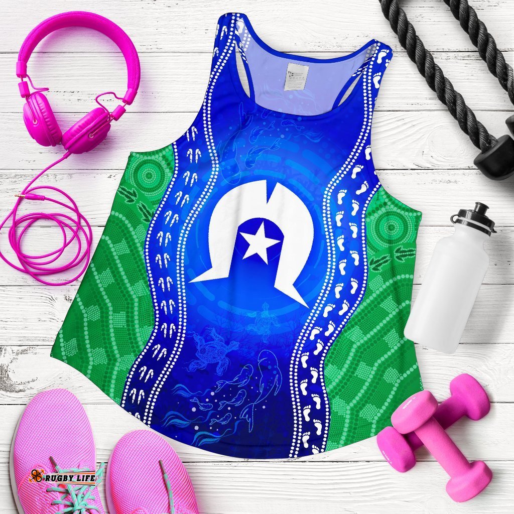 Torres Strait Islanders Women's Racerback Tank Torres Symbol With Aboriginal Patterns