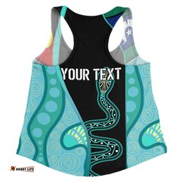 Amazing Aussie Australia Aboriginal Custom Turquoise Indigenous Rainbow Serpent Inspired Women Tank Top