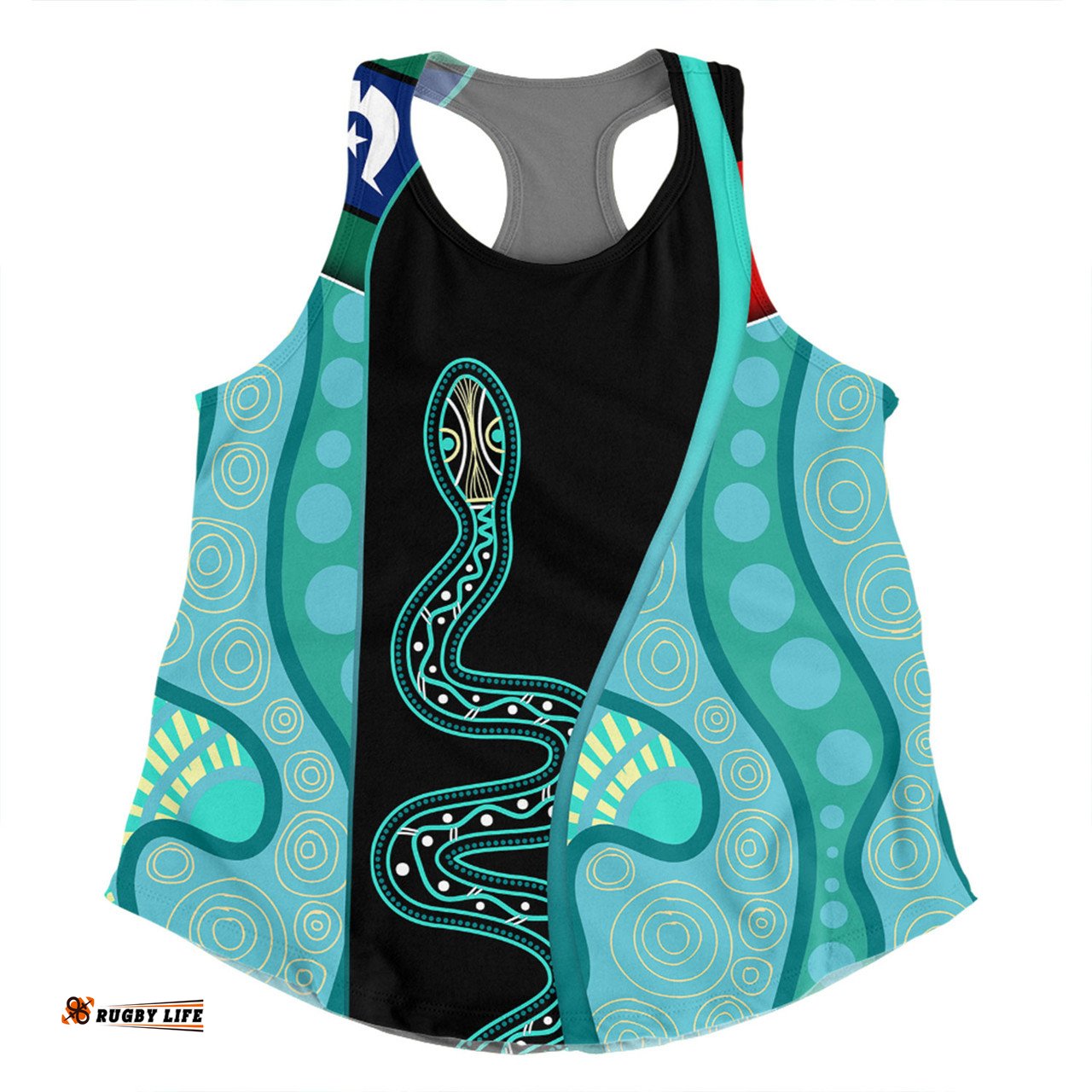 Amazing Aussie Australia Aboriginal Custom Turquoise Indigenous Rainbow Serpent Inspired Women Tank Top