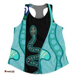 Amazing Aussie Australia Aboriginal Custom Turquoise Indigenous Rainbow Serpent Inspired Women Tank Top