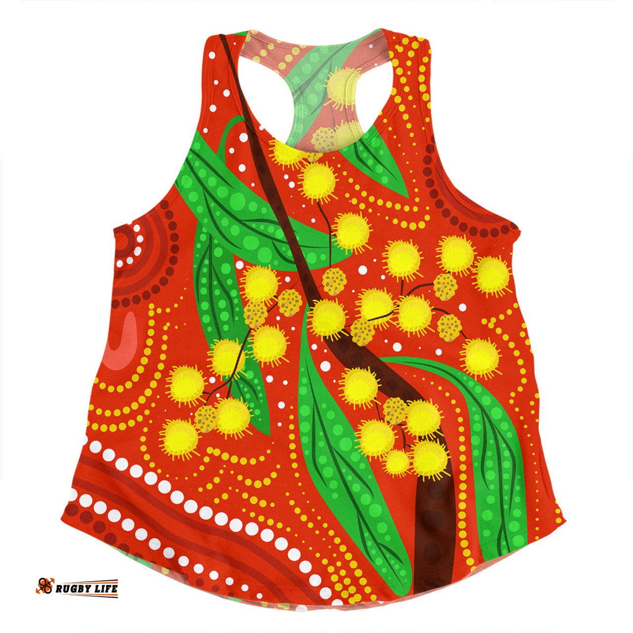 Amazing Aussie Australia Aboriginal Aboriginal Dot Art Of Australian Yellow Wattle Painting Women Tank Top