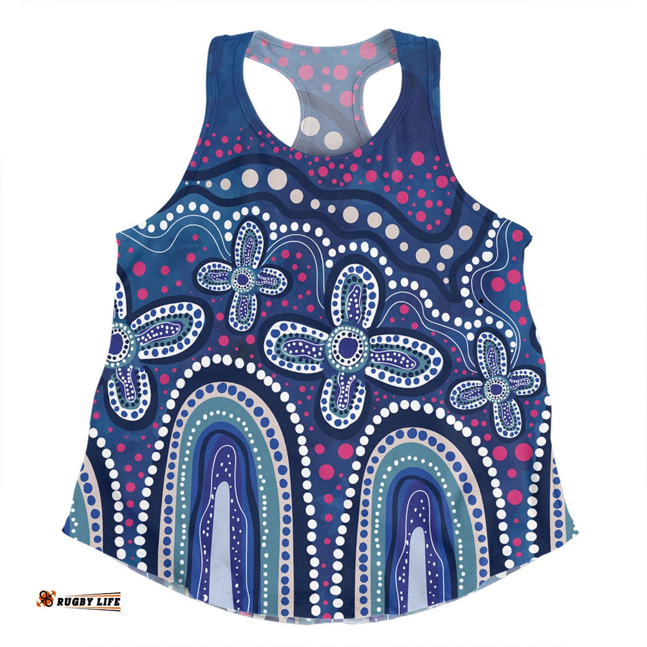 Amazing Aussie Australia Aboriginal Dot painting illustration in Aboriginal style Blue Women Tank Top