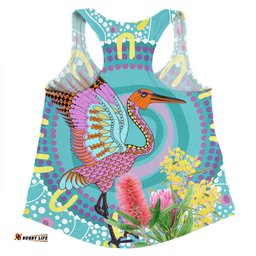 Amazing Aussie Australia Aboriginal Brolga Bird Dancing With Australia Native Flowers V3 Women Tank Top