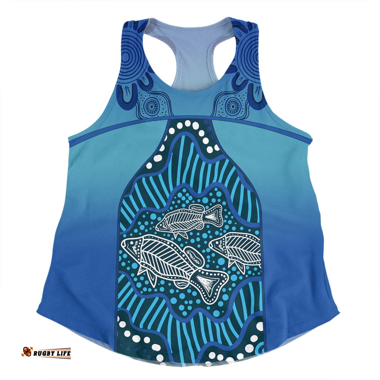 Amazing Aussie Australia Aboriginal Custom Blue Aboriginal Dot With Fish Women Tank Top