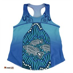 Amazing Aussie Australia Aboriginal Custom Blue Aboriginal Dot With Fish Women Tank Top