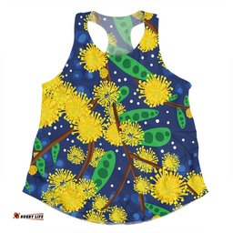 Amazing Aussie Australia Aboriginal Australian Yellow Wattle Flower Artwork Women Tank Top