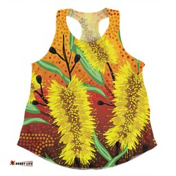 Amazing Aussie Australia Aboriginal Aboriginal Art Of Yellow Bottle Brush Plant Women Tank Top