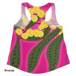 Amazing Aussie Australia Flowers Aboriginal Australian Yellow Wattle Flowers Painting In Aboriginal Dot Art Style Women Tank Top
