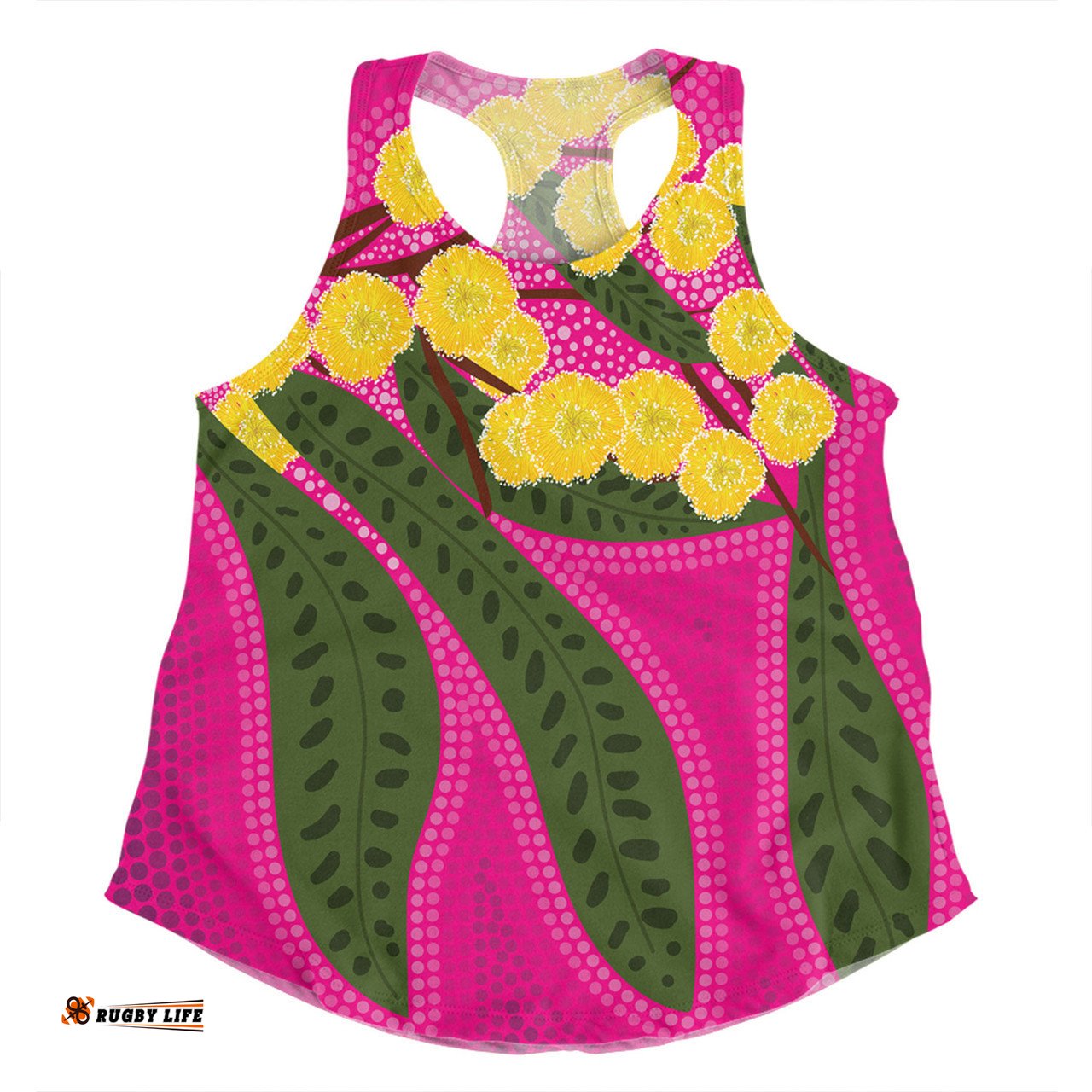 Amazing Aussie Australia Flowers Aboriginal Australian Yellow Wattle Flowers Painting In Aboriginal Dot Art Style Women Tank Top