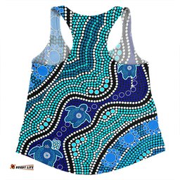 Amazing Aussie Australia Personalised Aboriginal Custom River And Turtles Dot Art Painting Blue Women Tank Top
