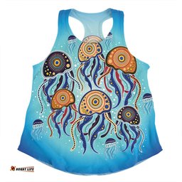 Amazing Aussie Australia Dot Painting Inspired Aboriginal Jellyfish Art In Aboriginal Dot Style Women Tank Top