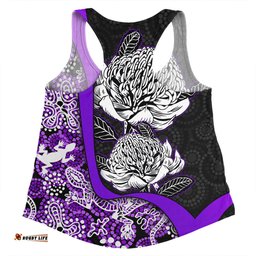 Amazing Aussie Australia Warratah Goanna Aboriginal Waratah Flowers With Purple Lizards, Stones, Sand Dot Art Painting Inspired Women Tank Top