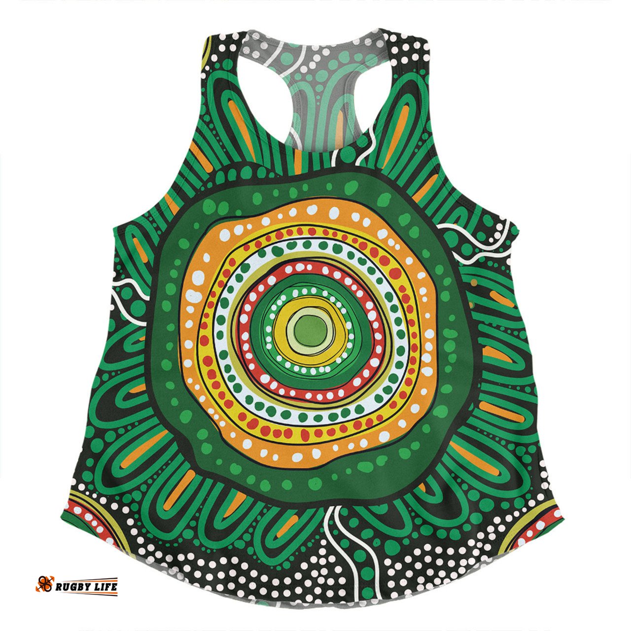 Amazing Aussie Australia Aboriginal Green Aboriginal Style Dot Painting Women Tank Top