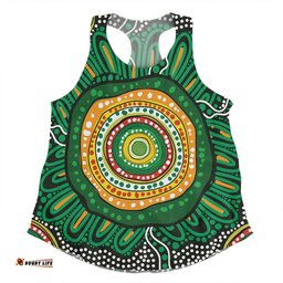 Amazing Aussie Australia Aboriginal Green Aboriginal Style Dot Painting Women Tank Top