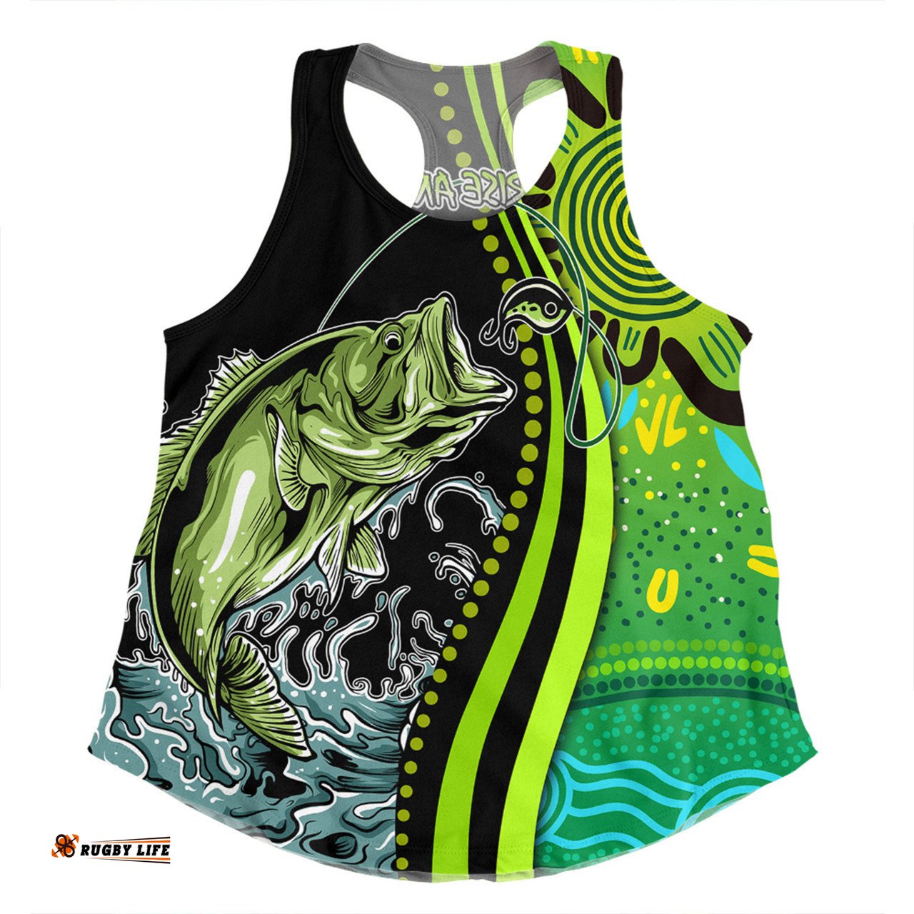 Amazing Aussie Australia Fishing Aboriginal Fishing Custom Rise And Shine A Bass Fish Jumps Out Of Water And Aboriginal Patterns Inspired Women Tank Top