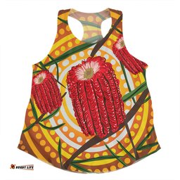 Amazing Aussie Australia Flowers Aboriginal Aboriginal Dot Painting With Red Banksia Flower Women Tank Top