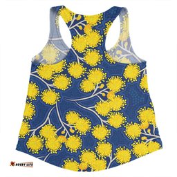 Amazing Aussie Australia Flowers Aboriginal Yellow Wattle Flowers With Aboriginal Dot Art Women Tank Top