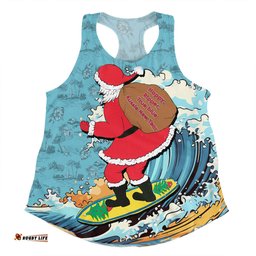 Amazing Aussie Australia Surfing Christmas Santa Happy Chrissie Tropical Pattern Women Tank Top