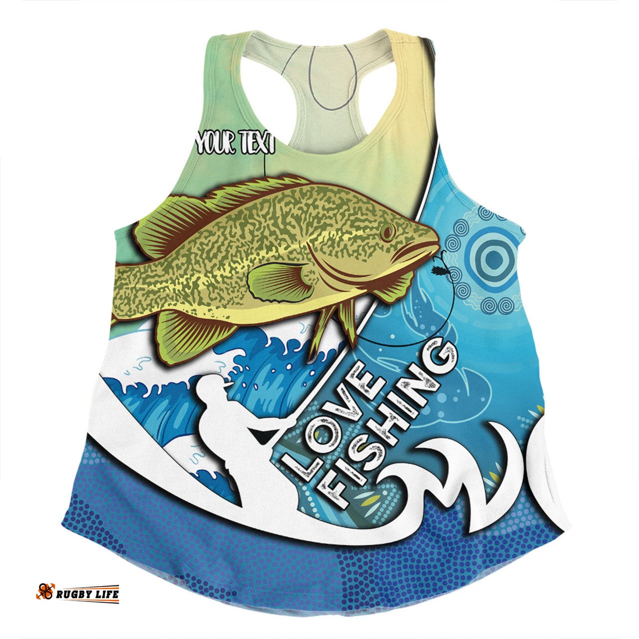 Amazing Aussie Australia Fishing Aboriginal Fishing Custom Love Fishing Murray Cod In Aboriginal Art Patterns Women Tank Top