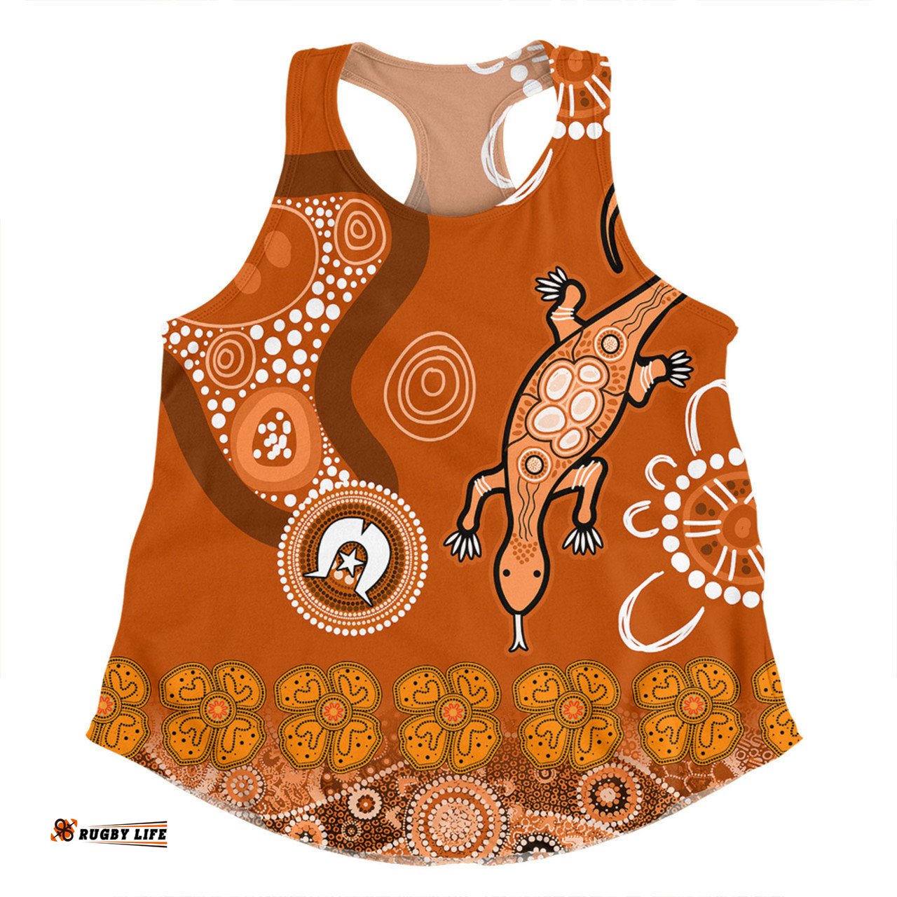 Amazing Aussie Australia Goanna Aboriginal Indigenous Dot Goanna (Orange) Women Tank Top