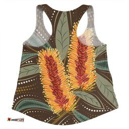 Amazing Aussie Australia Flowers Aboriginal Aboriginal Dot Art With Yellow Banksia Flower Women Tank Top
