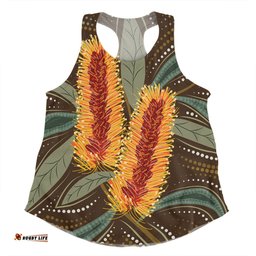 Amazing Aussie Australia Flowers Aboriginal Aboriginal Dot Art With Yellow Banksia Flower Women Tank Top