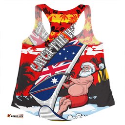 Amazing Aussie Australia Surfing Christmas Tropical Santa Catch The Wave Women Tank Top