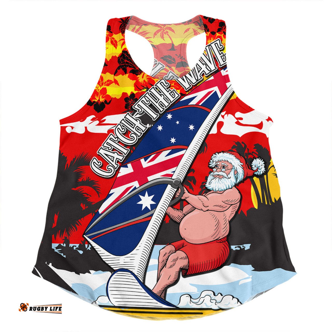 Amazing Aussie Australia Surfing Christmas Tropical Santa Catch The Wave Women Tank Top