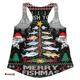 Amazing Aussie Australia Christmas Fishing Merrry Fishmas Fishing Rod Christmas Tree Women Tank Top