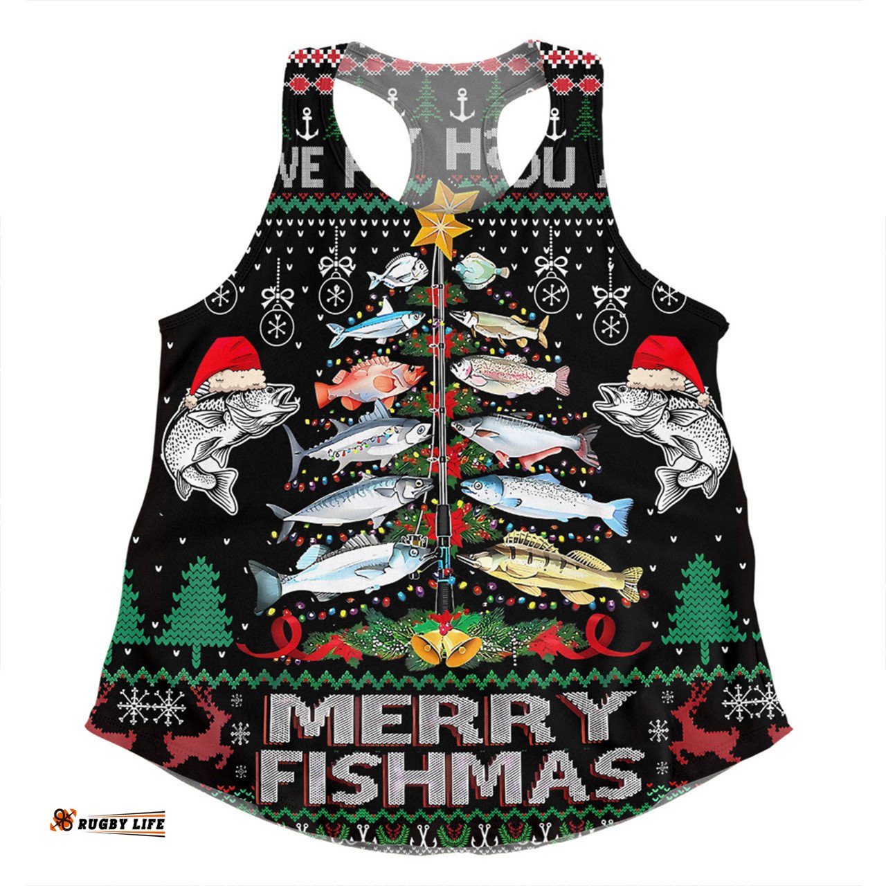Amazing Aussie Australia Christmas Fishing Merrry Fishmas Fishing Rod Christmas Tree Women Tank Top