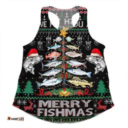 Amazing Aussie Australia Christmas Fishing Merrry Fishmas Fishing Rod Christmas Tree Women Tank Top