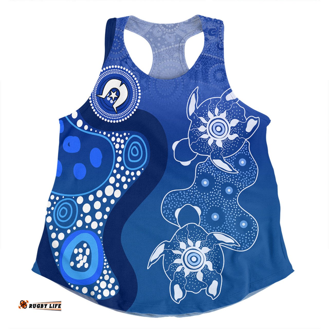 Amazing Aussie Australia Turtles Aboriginal Indigenous Dot Turtles In The Ocean (Blue) Women Tank Top