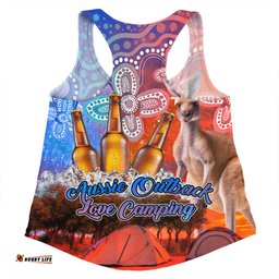 Amazing Aussie Australia Kangaroo Aboriginal Camping Custom Aussie Outback Camping with Beer Women Tank Top