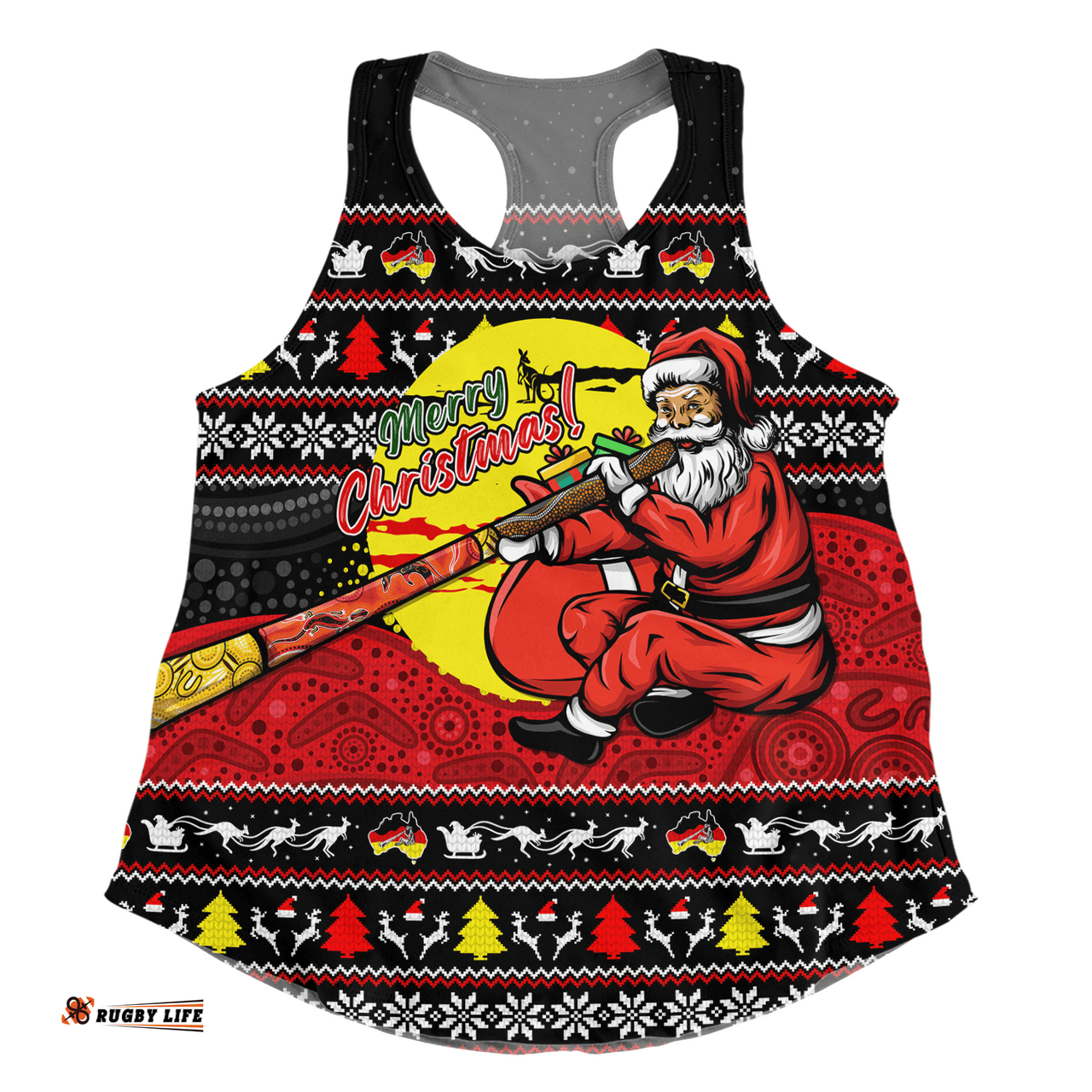 Amazing Aussie Australia Aboriginal Didgeridoo Santa Christmas Women Tank Top