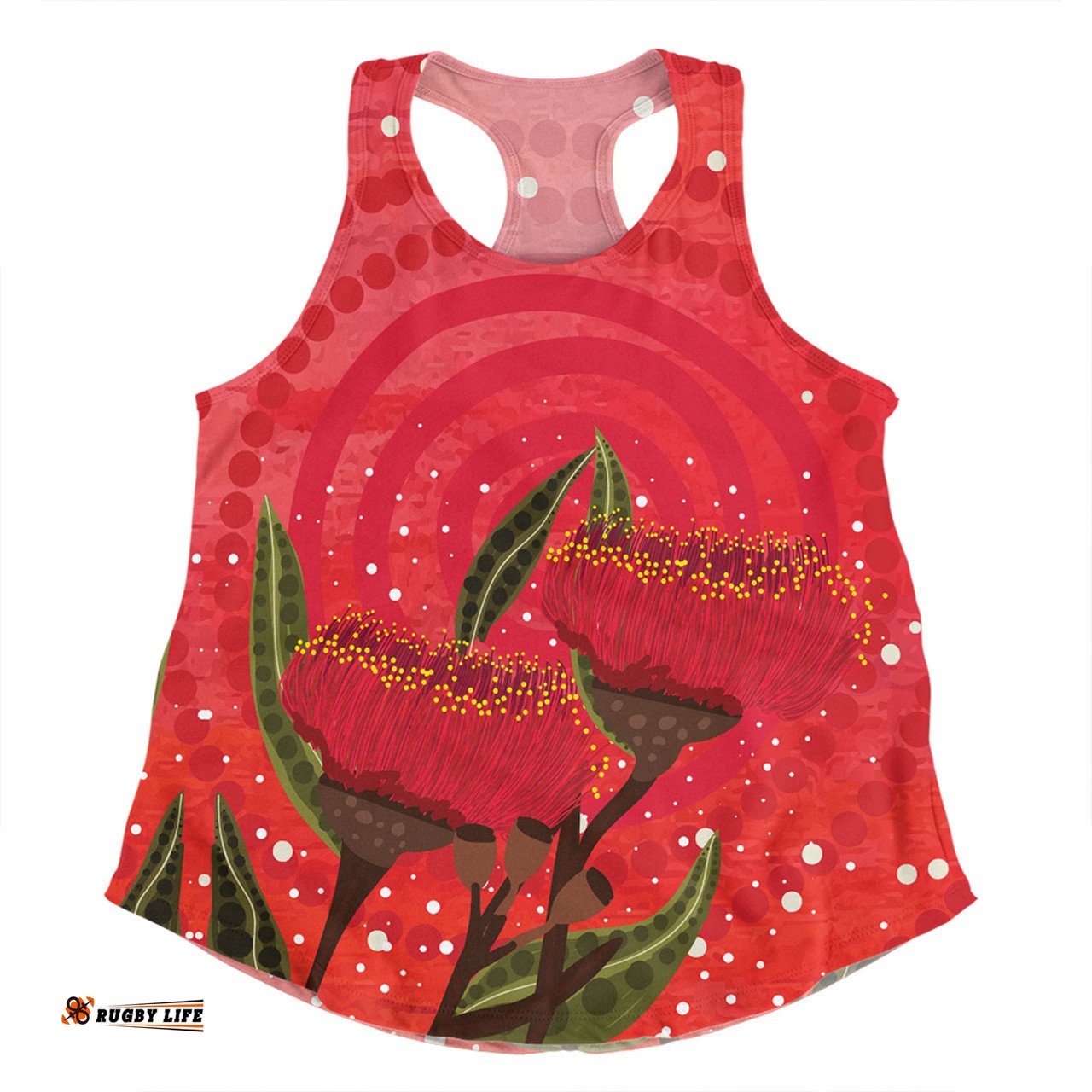 Amazing Aussie Australia Aboriginal Red Aboriginal Art With Eucalyptus Flowers Women Tank Top