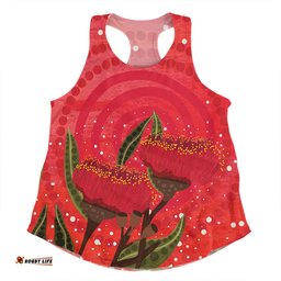 Amazing Aussie Australia Aboriginal Red Aboriginal Art With Eucalyptus Flowers Women Tank Top