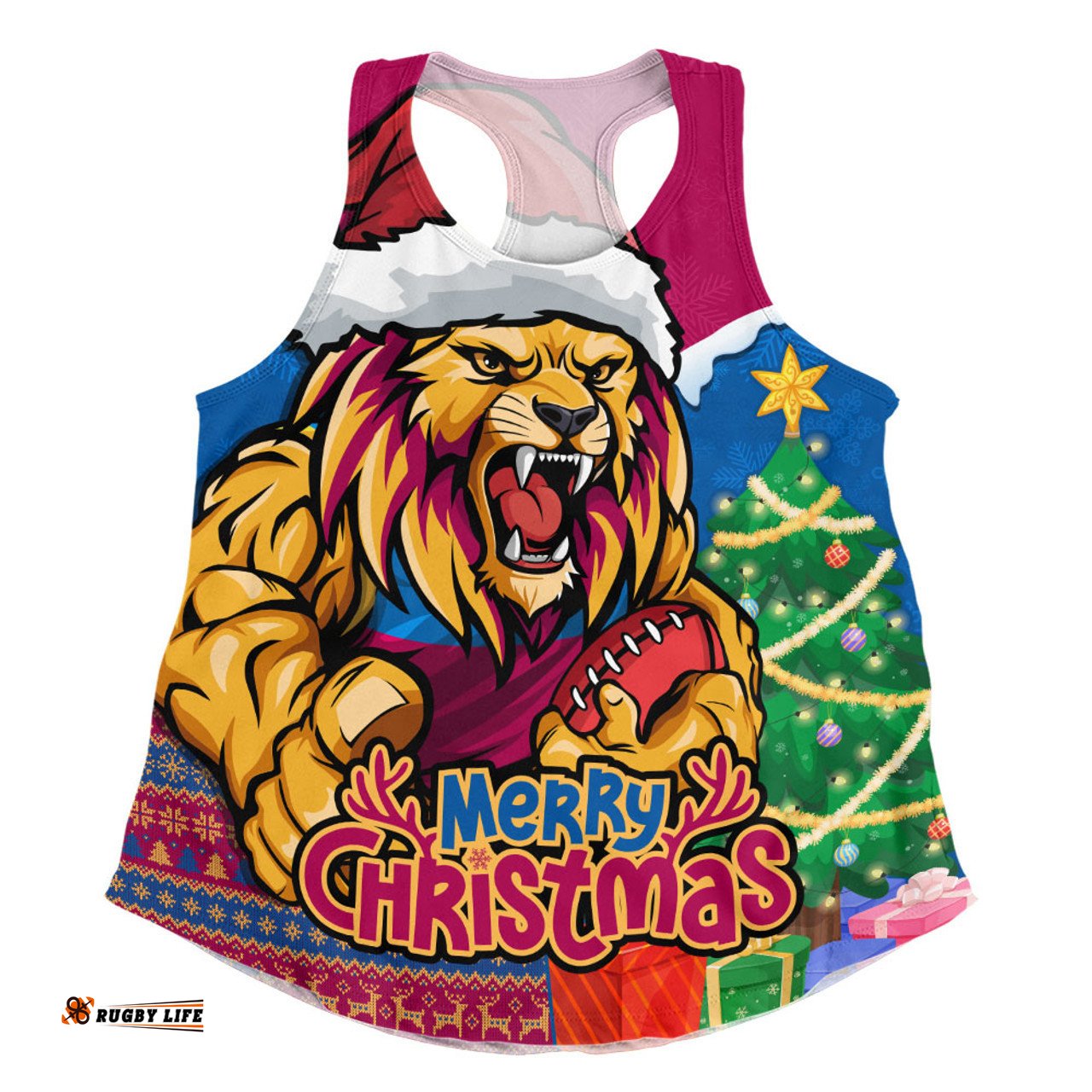 Amazing Aussie Brisbane Lions Santa Scoring Touchdown On Christmas Game Day Women Tank Top