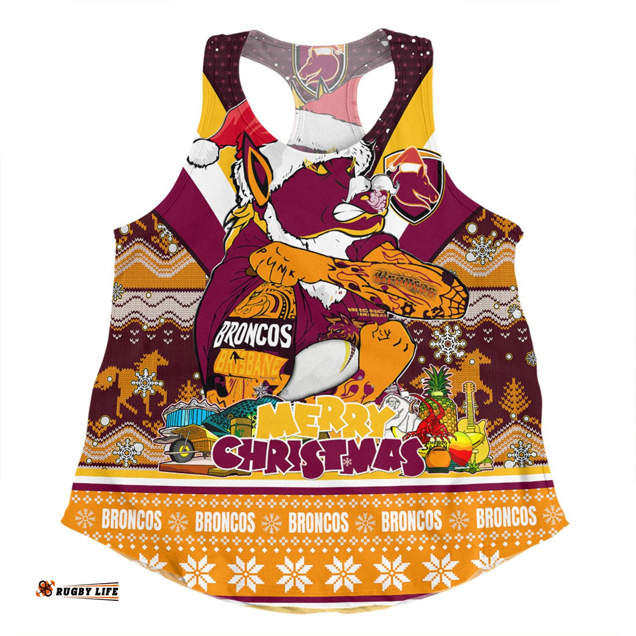 Amazing Aussie Brisbane Broncos Christmas Custom Broncos Santa Aussie Big Things Christmas Women Tank Top