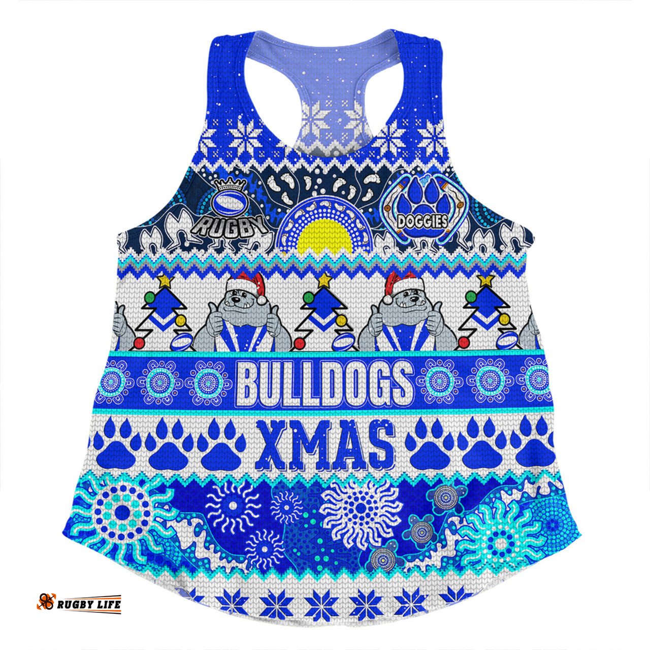 Amazing Aussie Canterbury Bankstown Bulldogs Christmas Aboriginal Custom Indigenous Knitted Ugly Xmas Style Women Tank Top