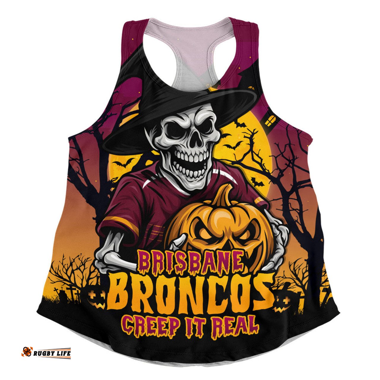 Amazing Aussie Brisbane Broncos Dark Moon Rugby Halloween Battle Edition Women Tank Top