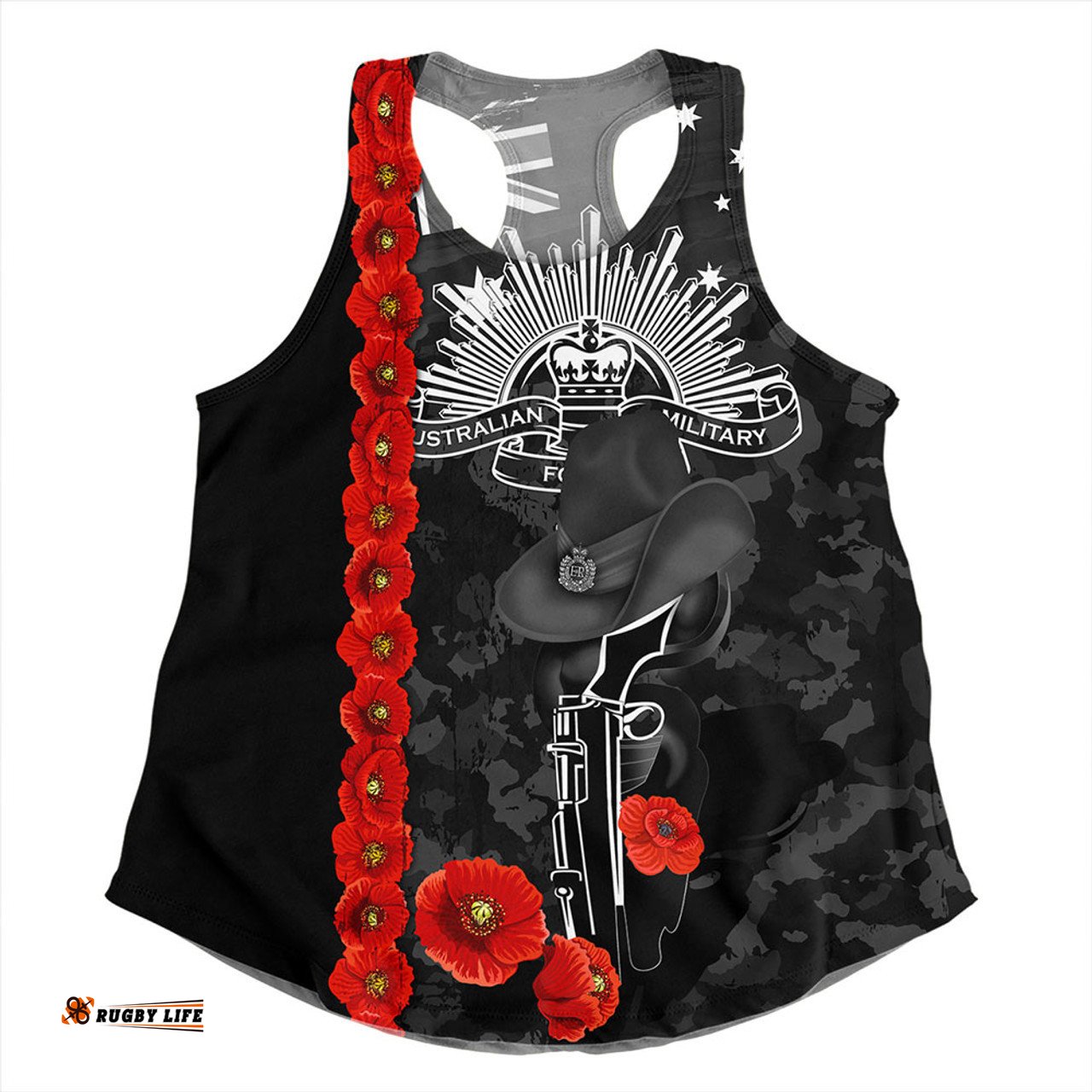 Amazing Aussie Australia Poppy Line Anzac Memorial Black Women Tank Top