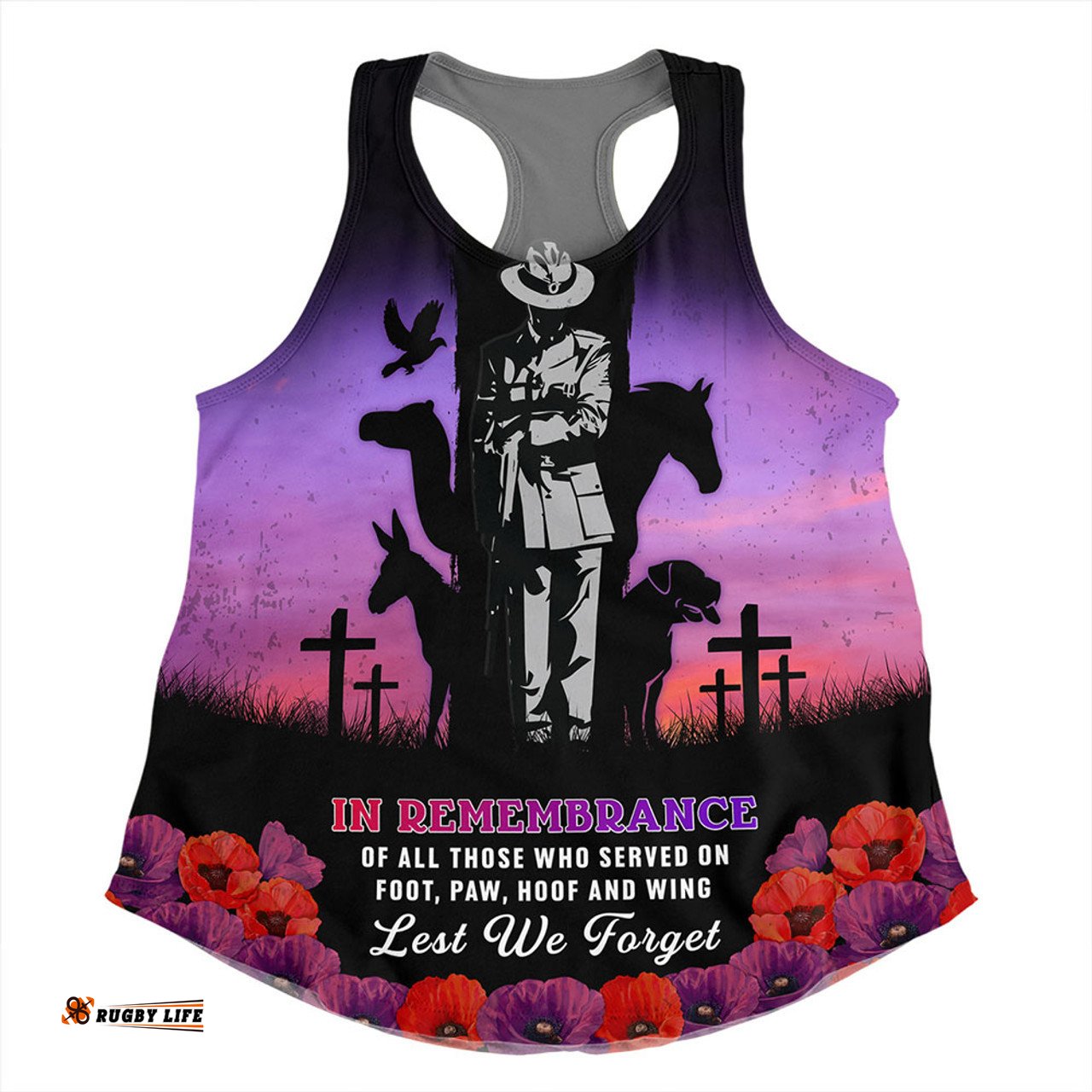 Amazing Aussie Australia Anzac Day Lest We Forget War Animals Purple Poppy Women Tank Top