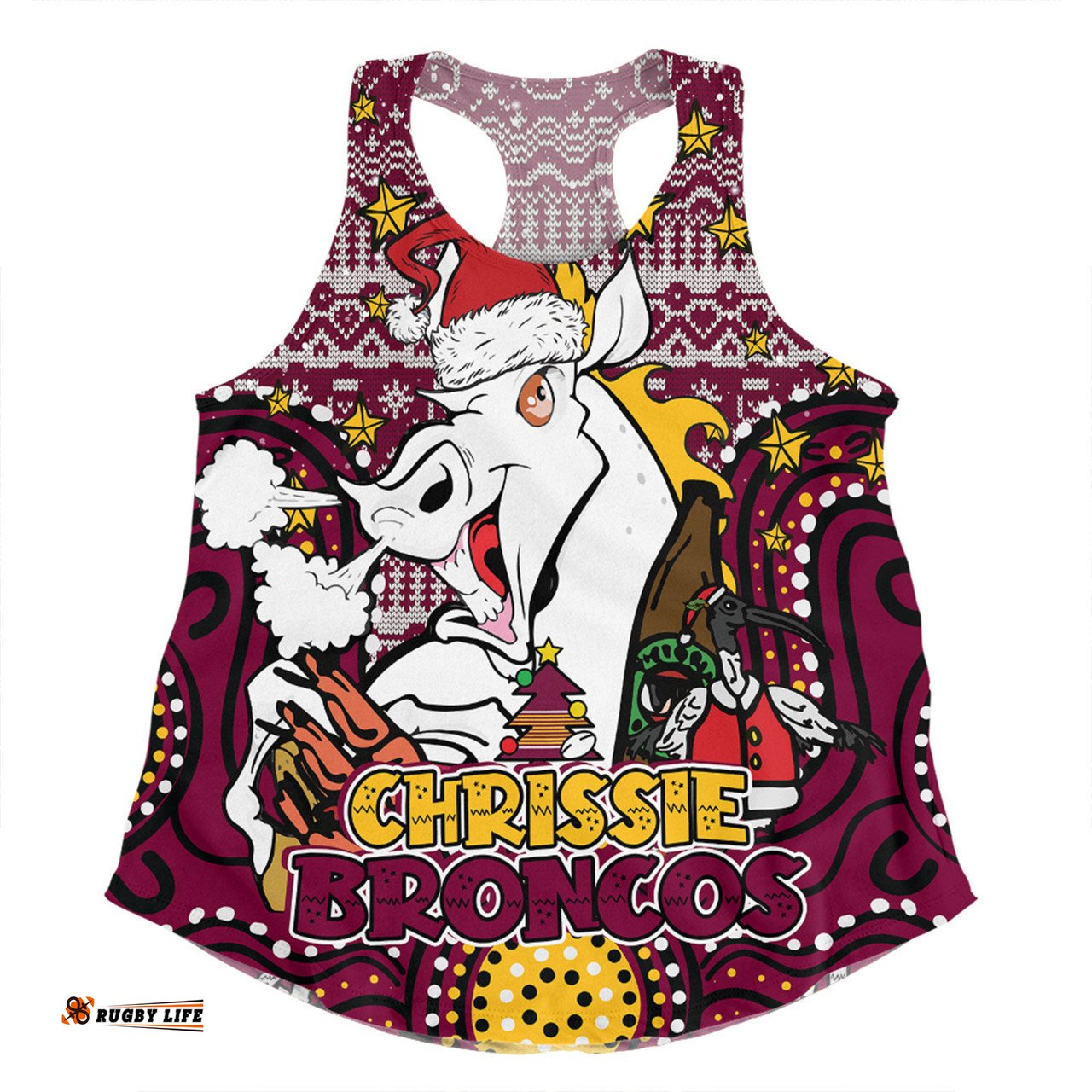Amazing Aussie Brisbane Broncos Christmas Custom Christmas Knit Patterns Vintage Jersey Ugly Women Tank Top